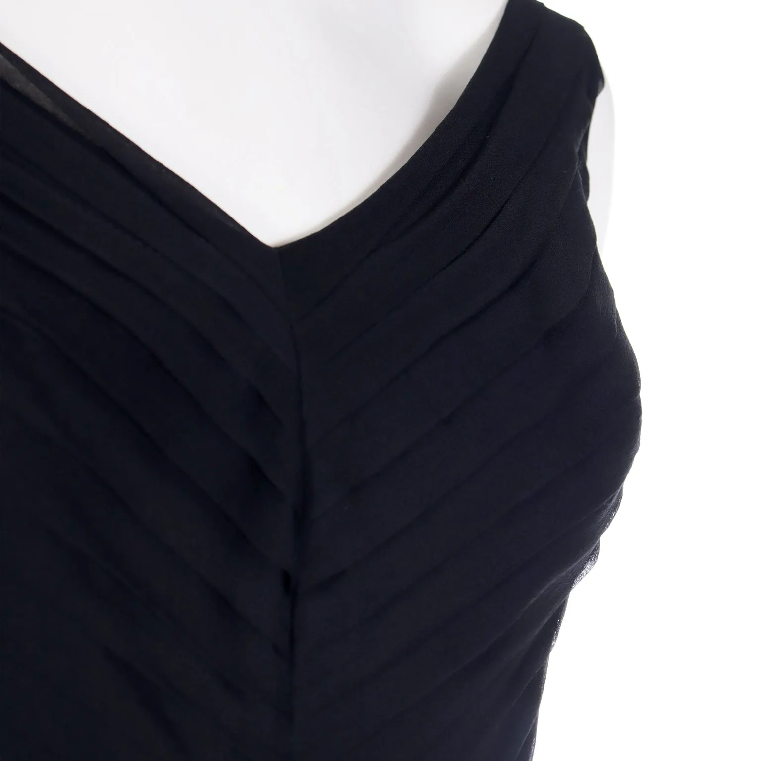 1960s Chester Weinberg Black Silk Chiffon Finely Pleated Evening Dress