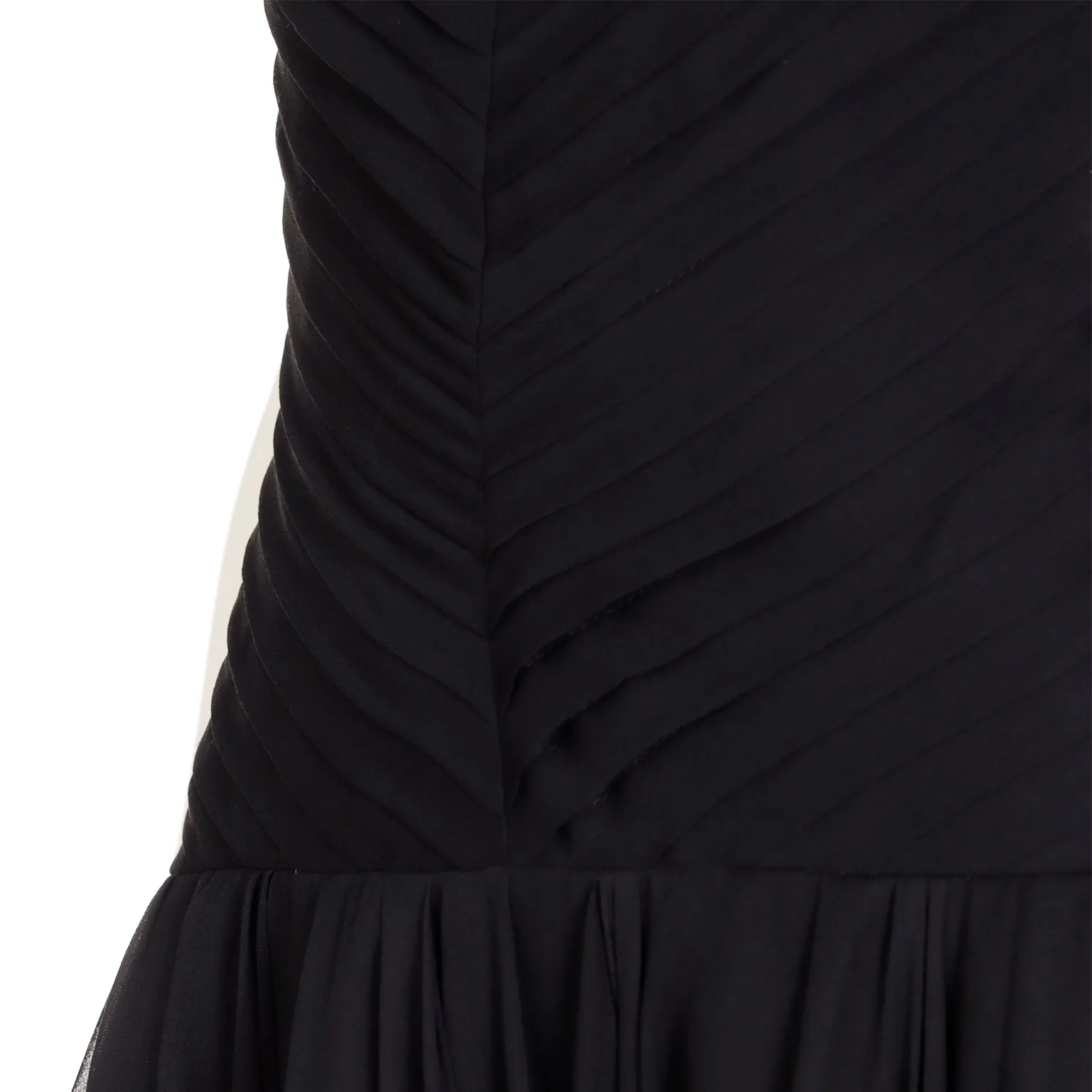 1960s Chester Weinberg Black Silk Chiffon Finely Pleated Evening Dress