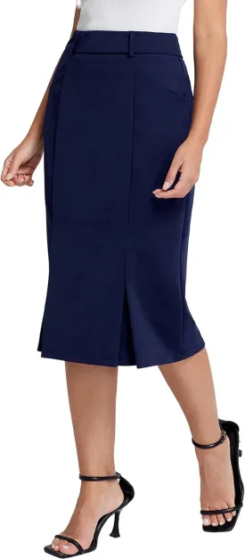 Belle Poque Women Pencil Skirt High Waisted Midi Pencil Skirt with Pockets