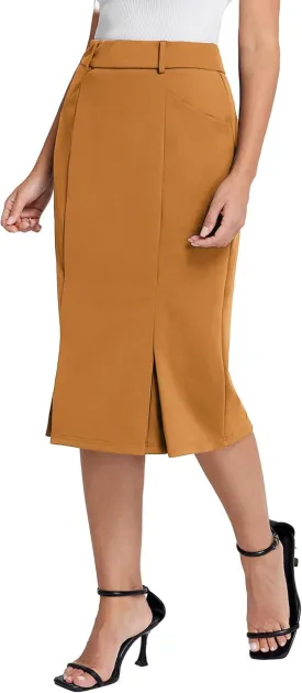 Belle Poque Women Pencil Skirt High Waisted Midi Pencil Skirt with Pockets