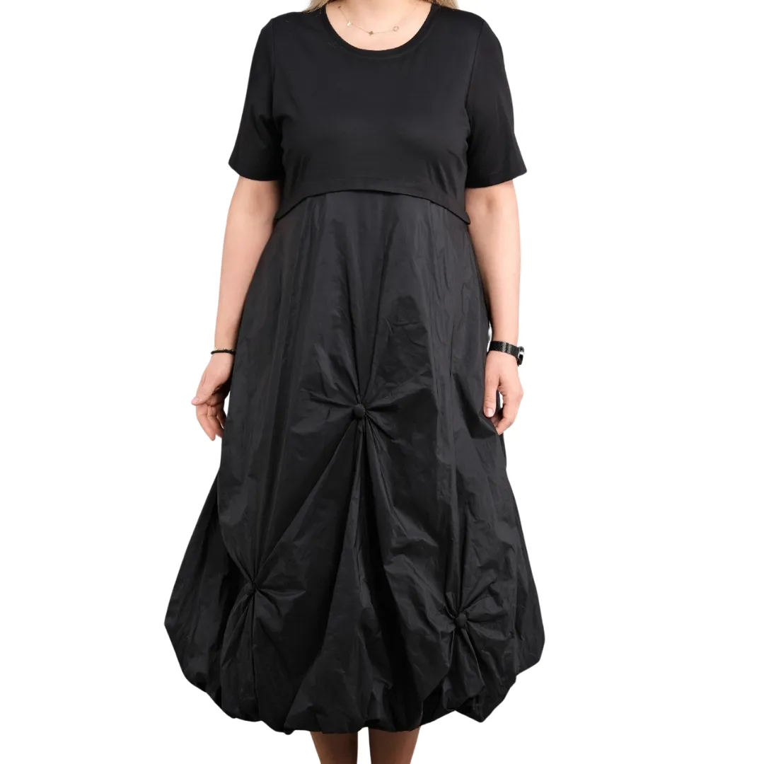 Black Dress with Front Flowered Parachute Bottom