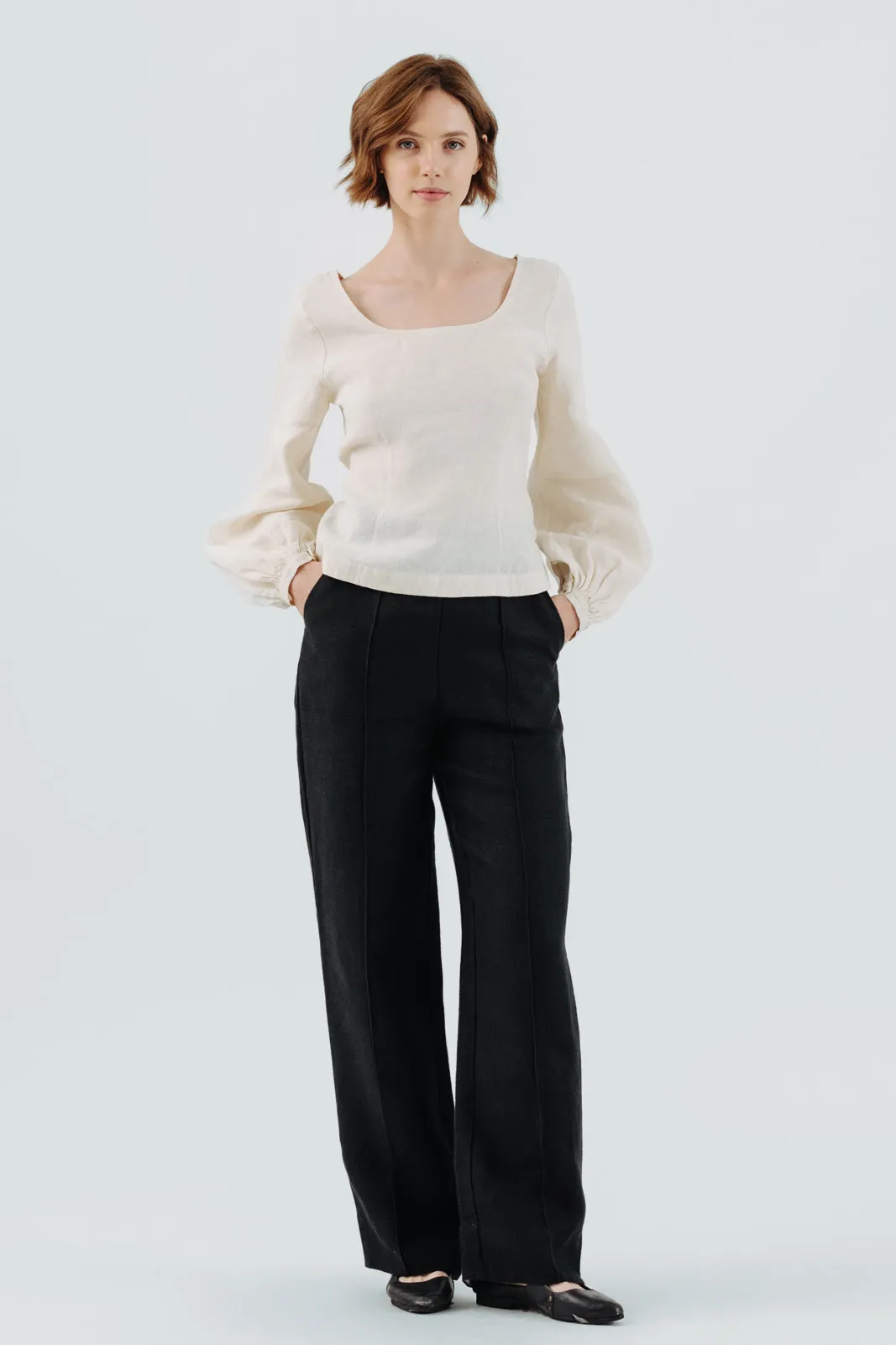 Carmen Top, Long Sleeve, Hemp, Milky White