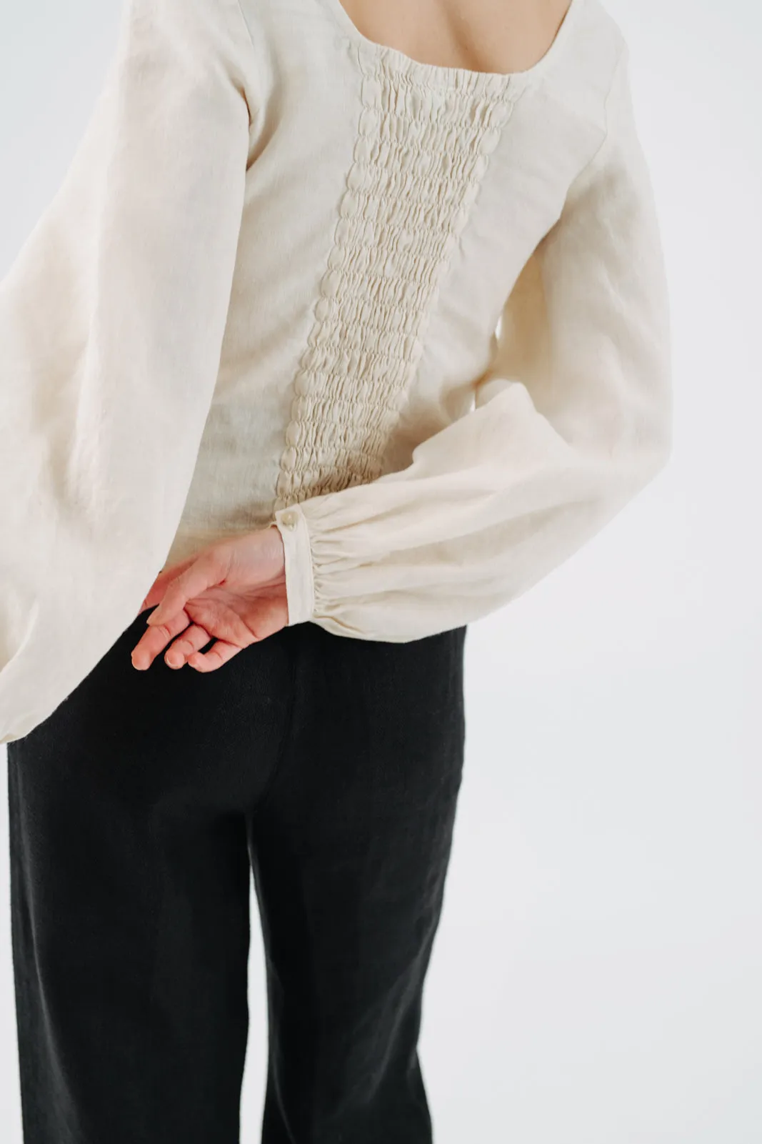 Carmen Top, Long Sleeve, Hemp, Milky White