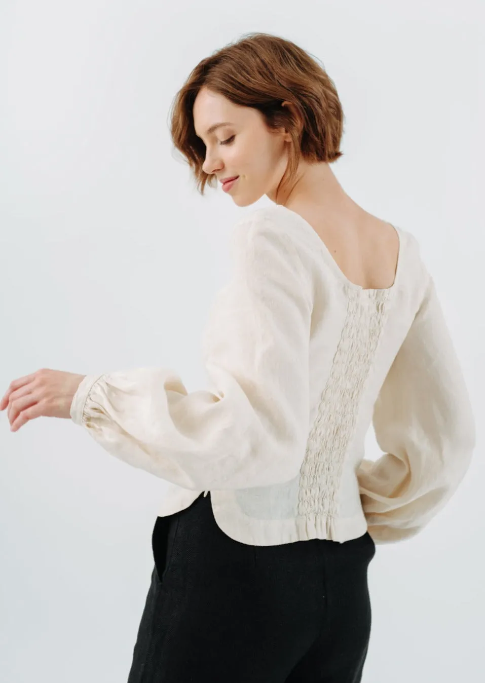 Carmen Top, Long Sleeve, Hemp, Milky White