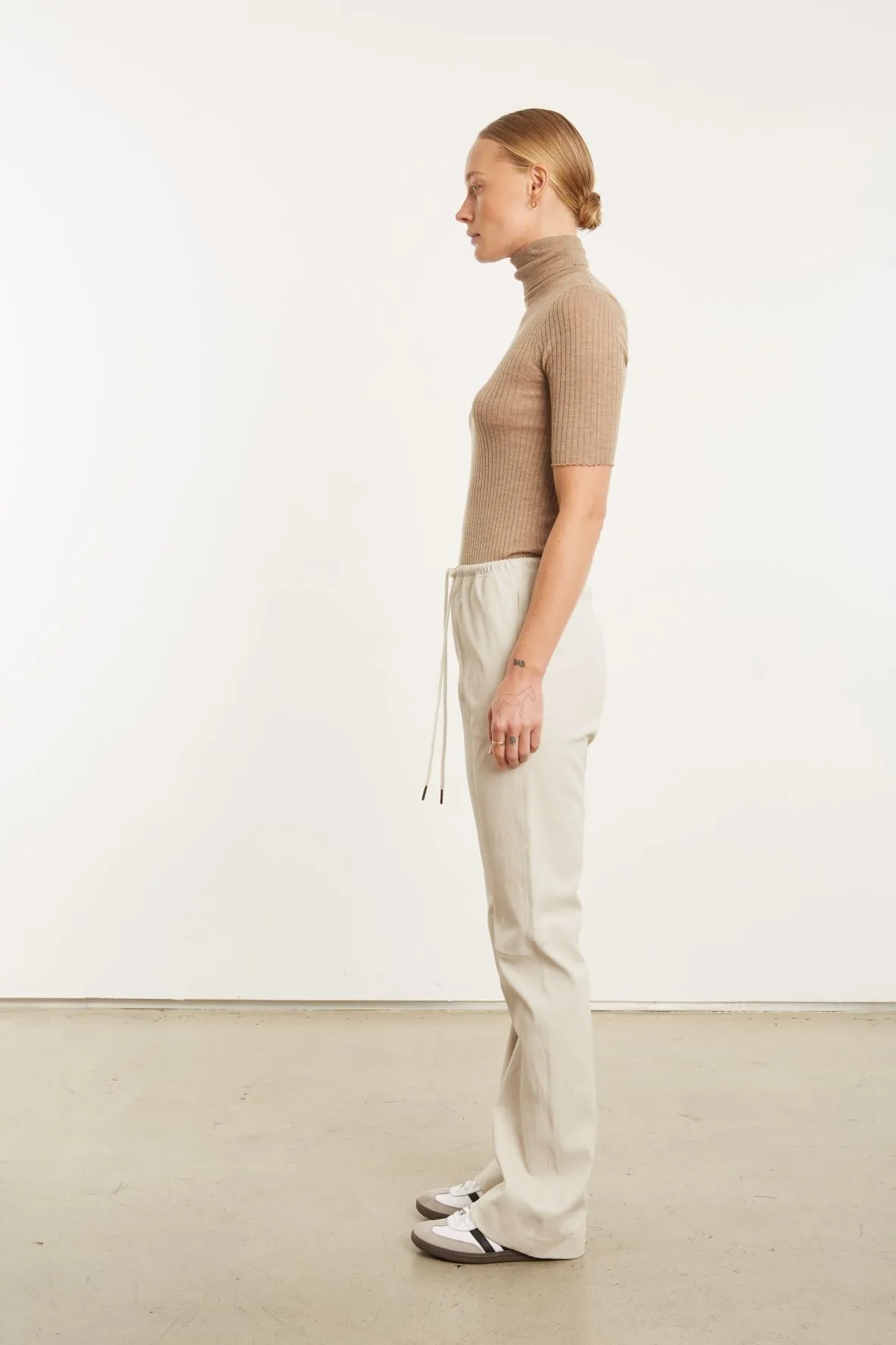 Chalk Leather Straight Leg Pants