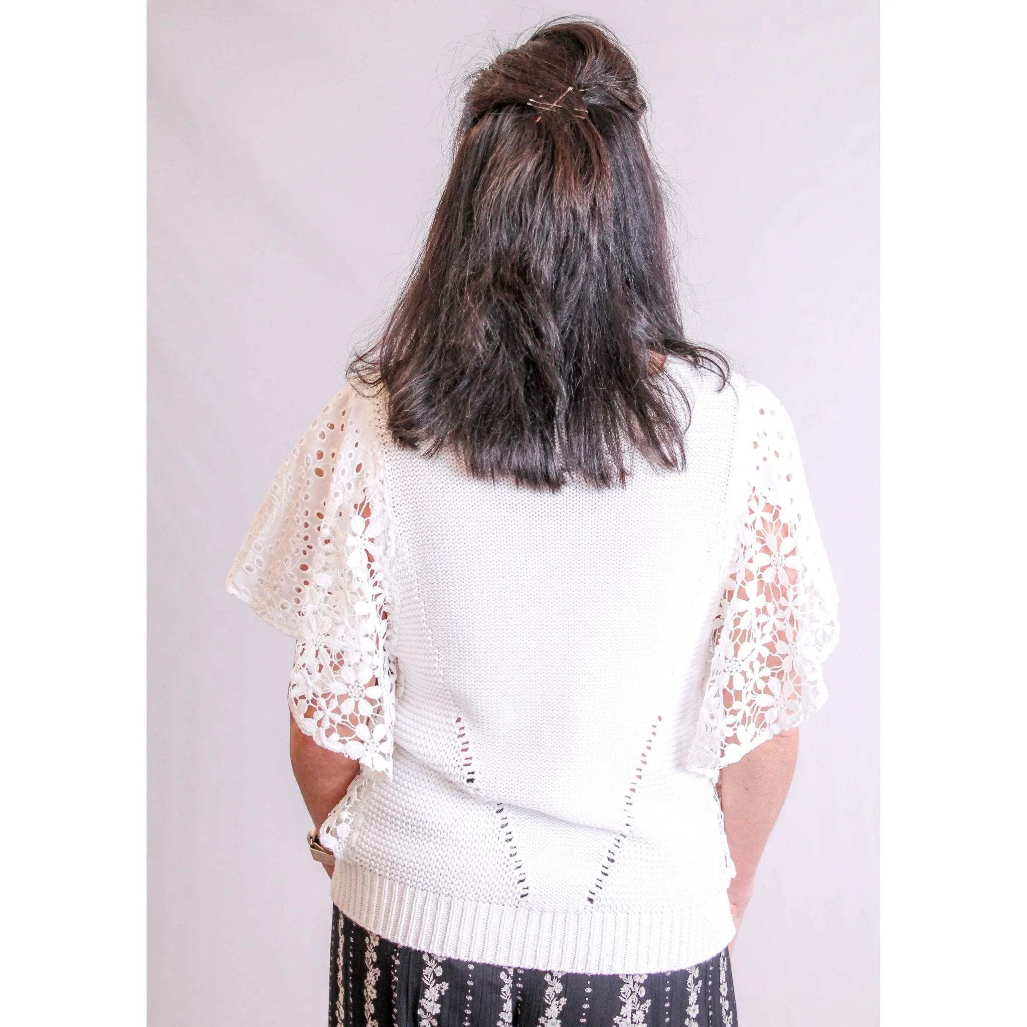 Democracy Mixed Media Flutter Sleeve Sweater