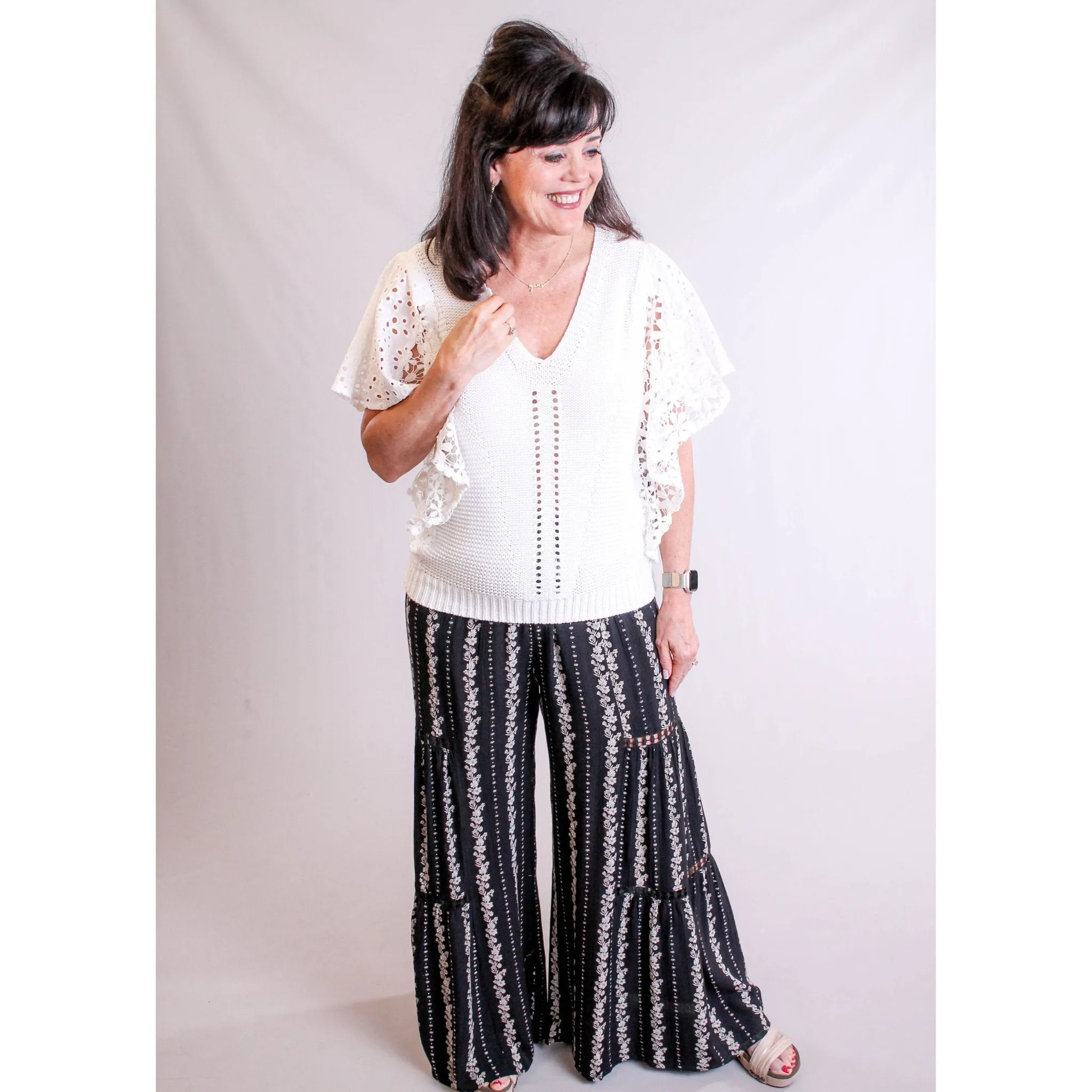 Democracy Mixed Media Flutter Sleeve Sweater