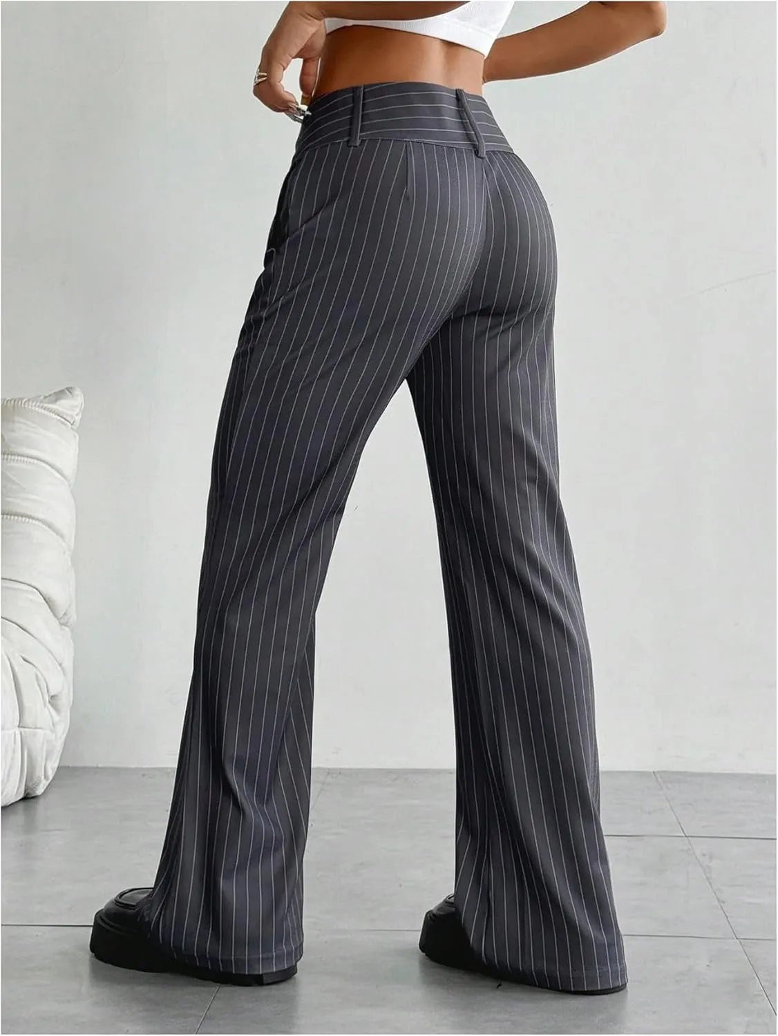 Floerns Women's Striped Print High Waisted Dress Pants Straight Leg Work Suit Pants