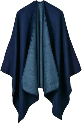 Hycurey Women Winter Knitted Faux Cashmere Poncho Capes Plus Size Shawl Cardigans Sweater Coat