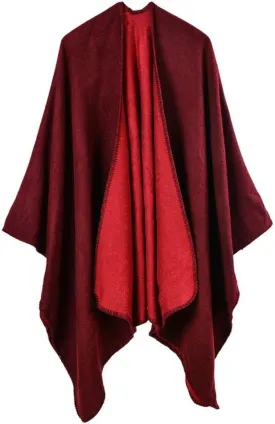 Hycurey Women Winter Knitted Faux Cashmere Poncho Capes Plus Size Shawl Cardigans Sweater Coat