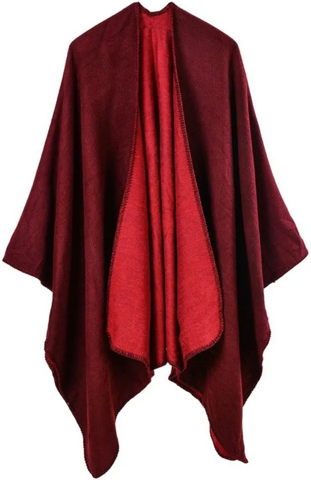 Hycurey Women Winter Knitted Faux Cashmere Poncho Capes Plus Size Shawl Cardigans Sweater Coat
