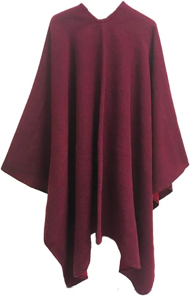 Hycurey Women Winter Knitted Faux Cashmere Poncho Capes Plus Size Shawl Cardigans Sweater Coat