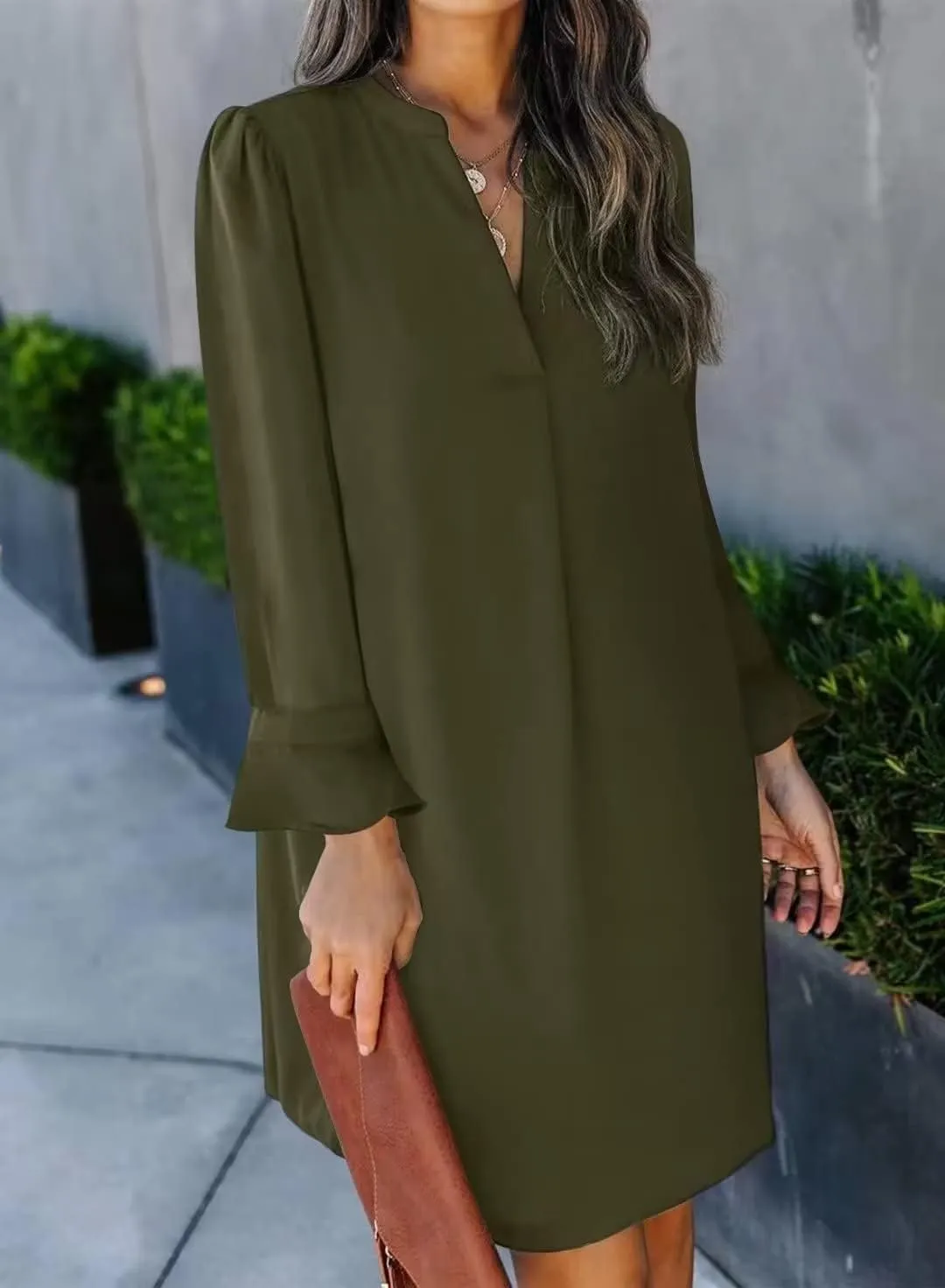 JOCAFIYE Womens Dresses Summer Casual Dress Long Sleeve V Neck Dress Shift Dress for Women 2025