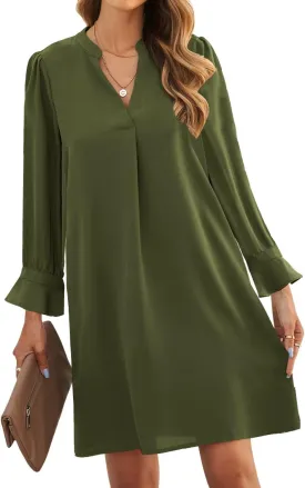 JOCAFIYE Womens Dresses Summer Casual Dress Long Sleeve V Neck Dress Shift Dress for Women 2025