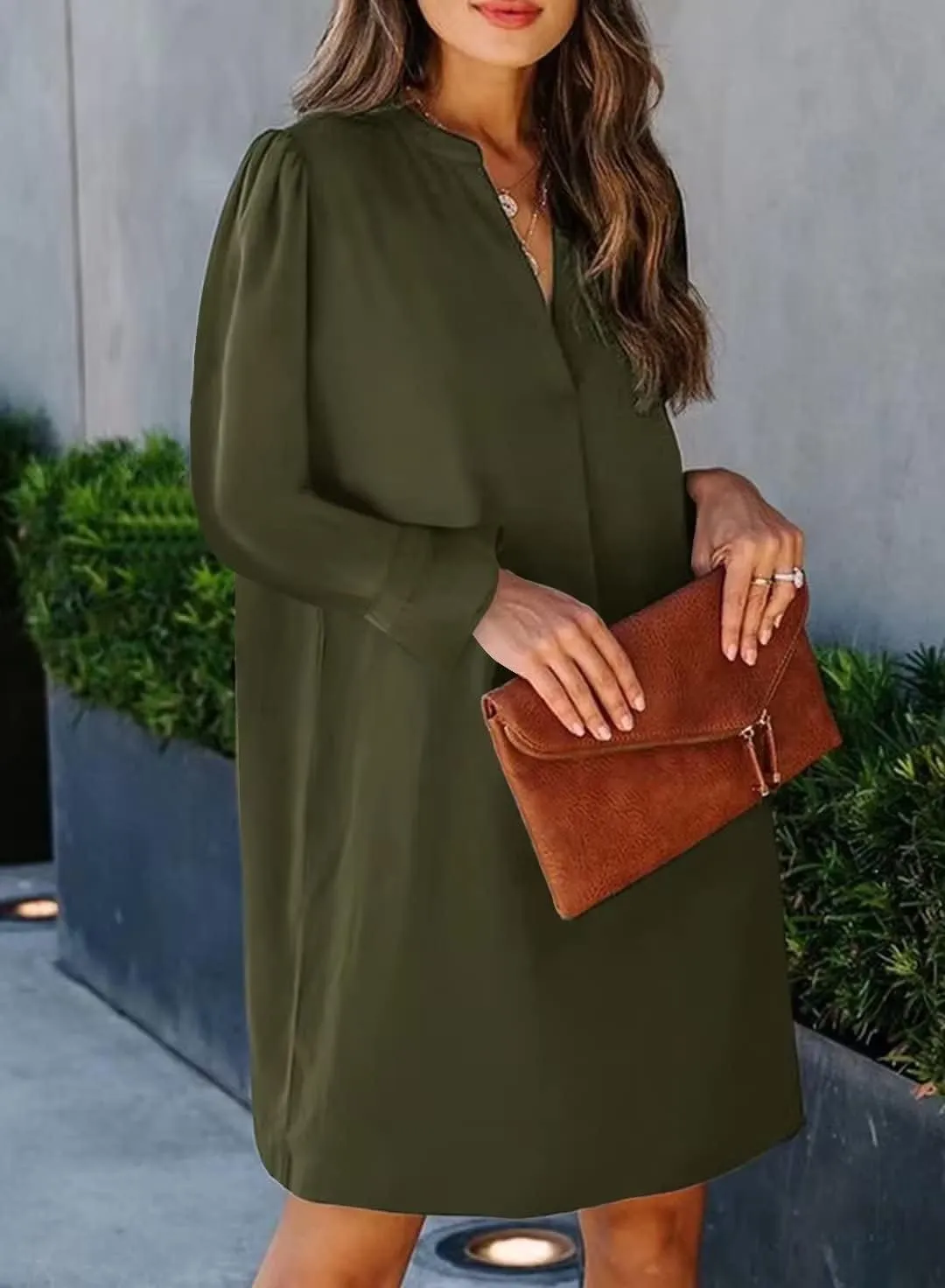 JOCAFIYE Womens Dresses Summer Casual Dress Long Sleeve V Neck Dress Shift Dress for Women 2025