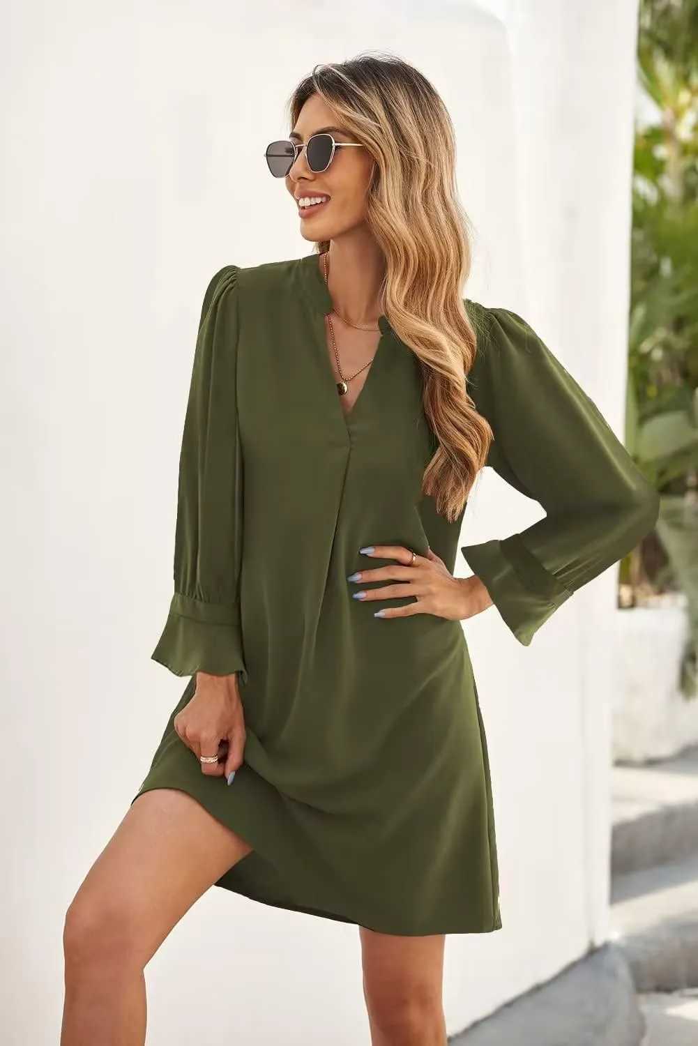 JOCAFIYE Womens Dresses Summer Casual Dress Long Sleeve V Neck Dress Shift Dress for Women 2025