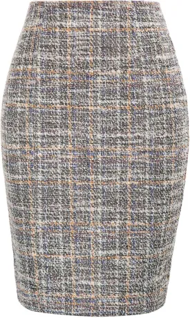 Kate Kasin Womens Knee Length Elastic Waist Stretchy Bodycon Business Tweed Pencil Skirt