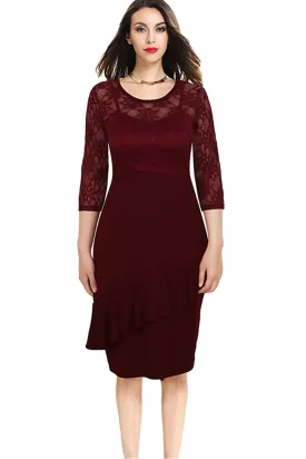 Ketty More Women Bodycon Knee Length Party Dress Red Wine-KMWD082
