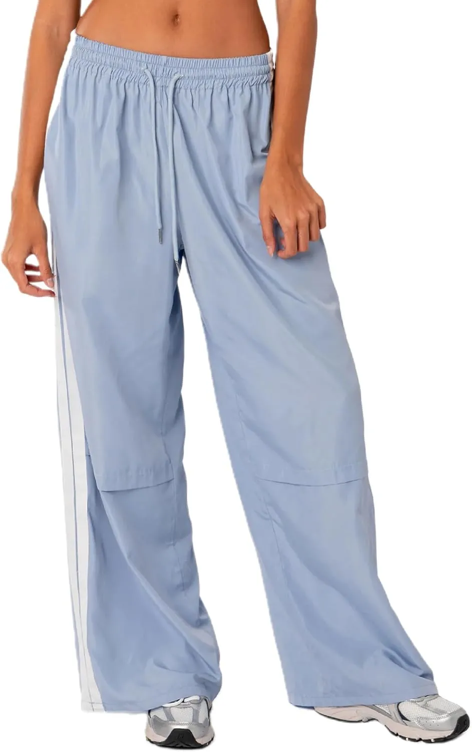 KMBANGI Women Striped Track Pants Elastic Waist Straight Leg Sweatpants Joggers Wide Leg Side Stripes Pants with Pockets