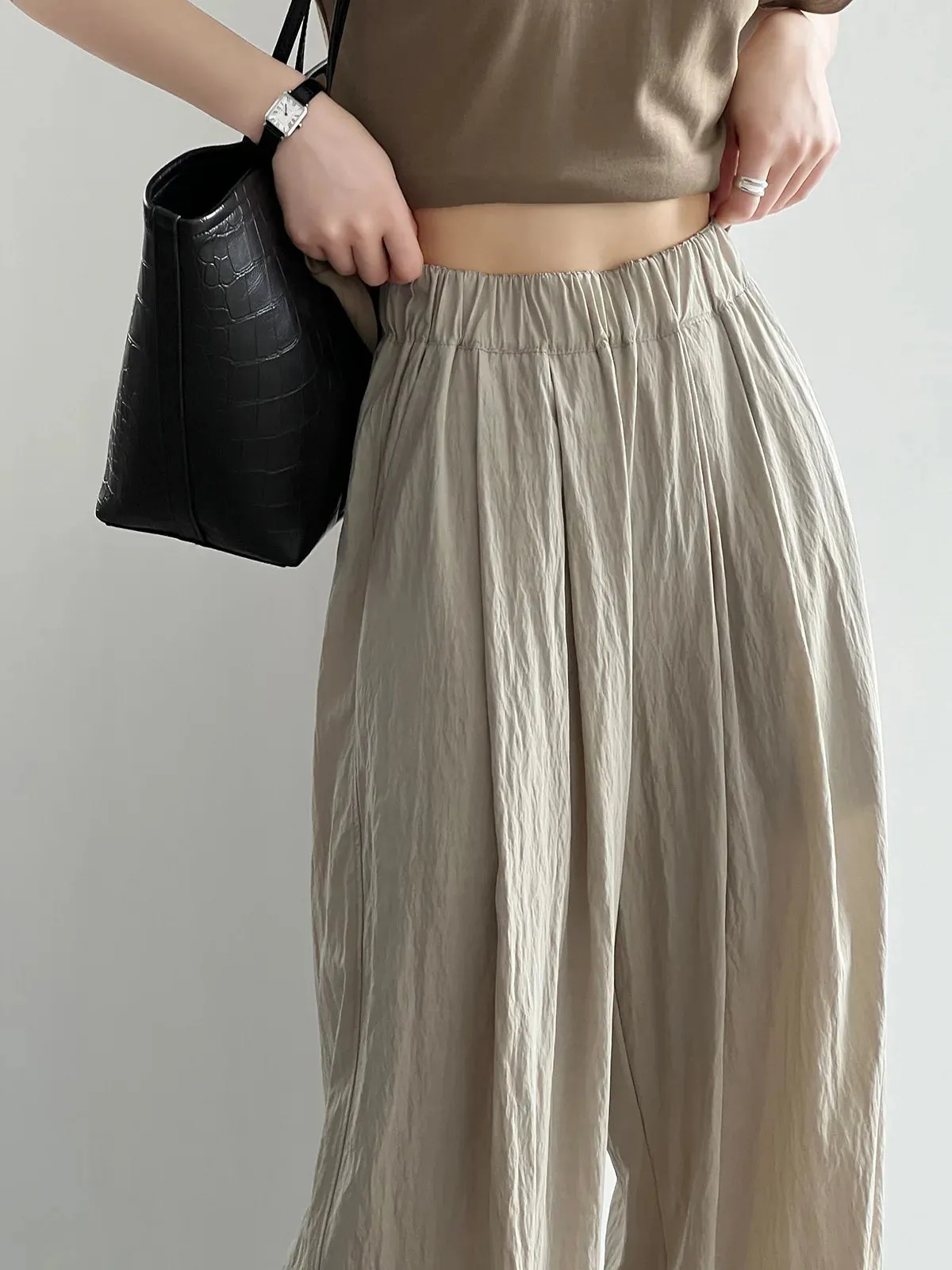 [Korean Style] 4 Colors Flowy Pleated Wide Leg Casual Pants