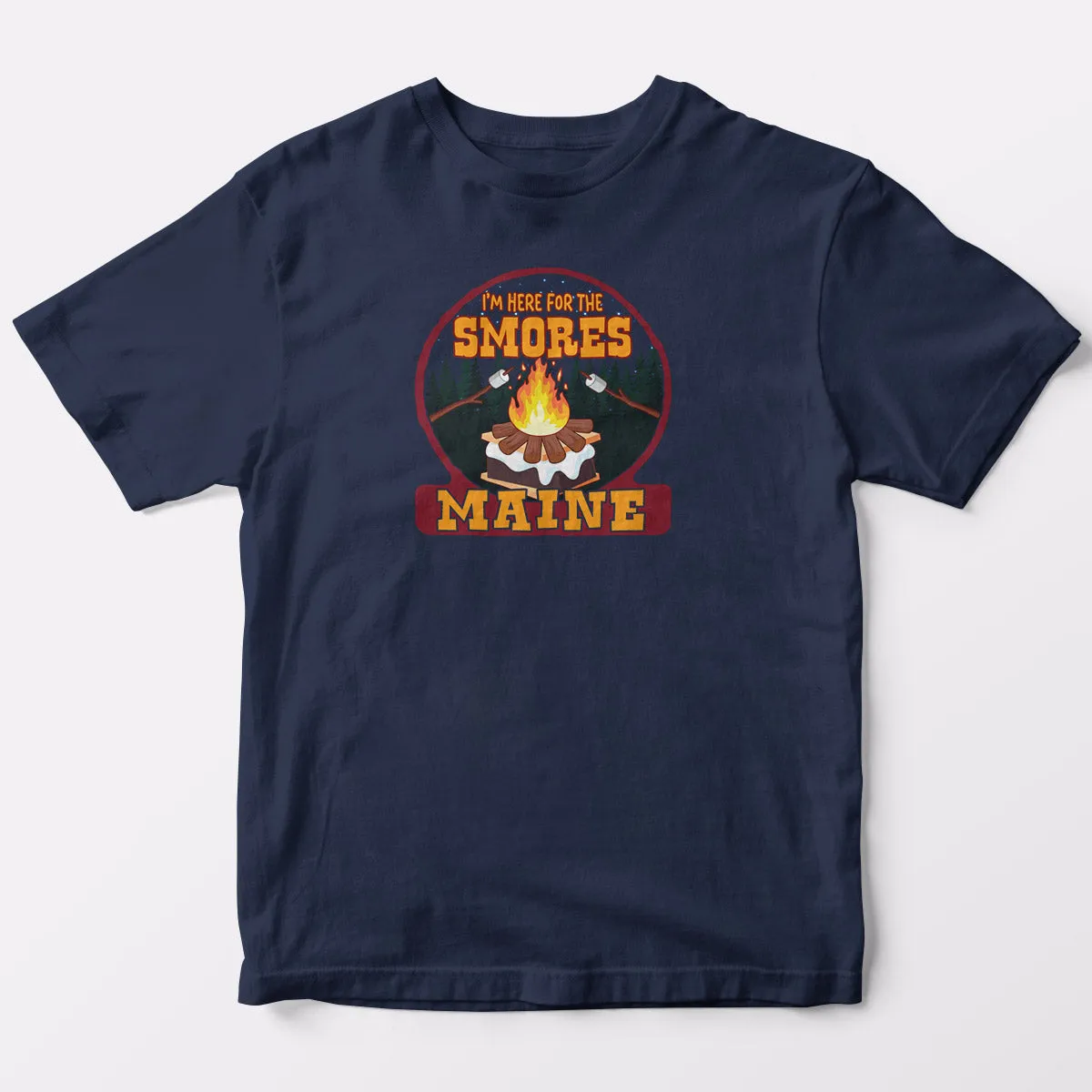 Maine Here For The S'mores T-Shirt, Youth Unisex XS-XL, Smores Campfire Fun, Camping, Travel