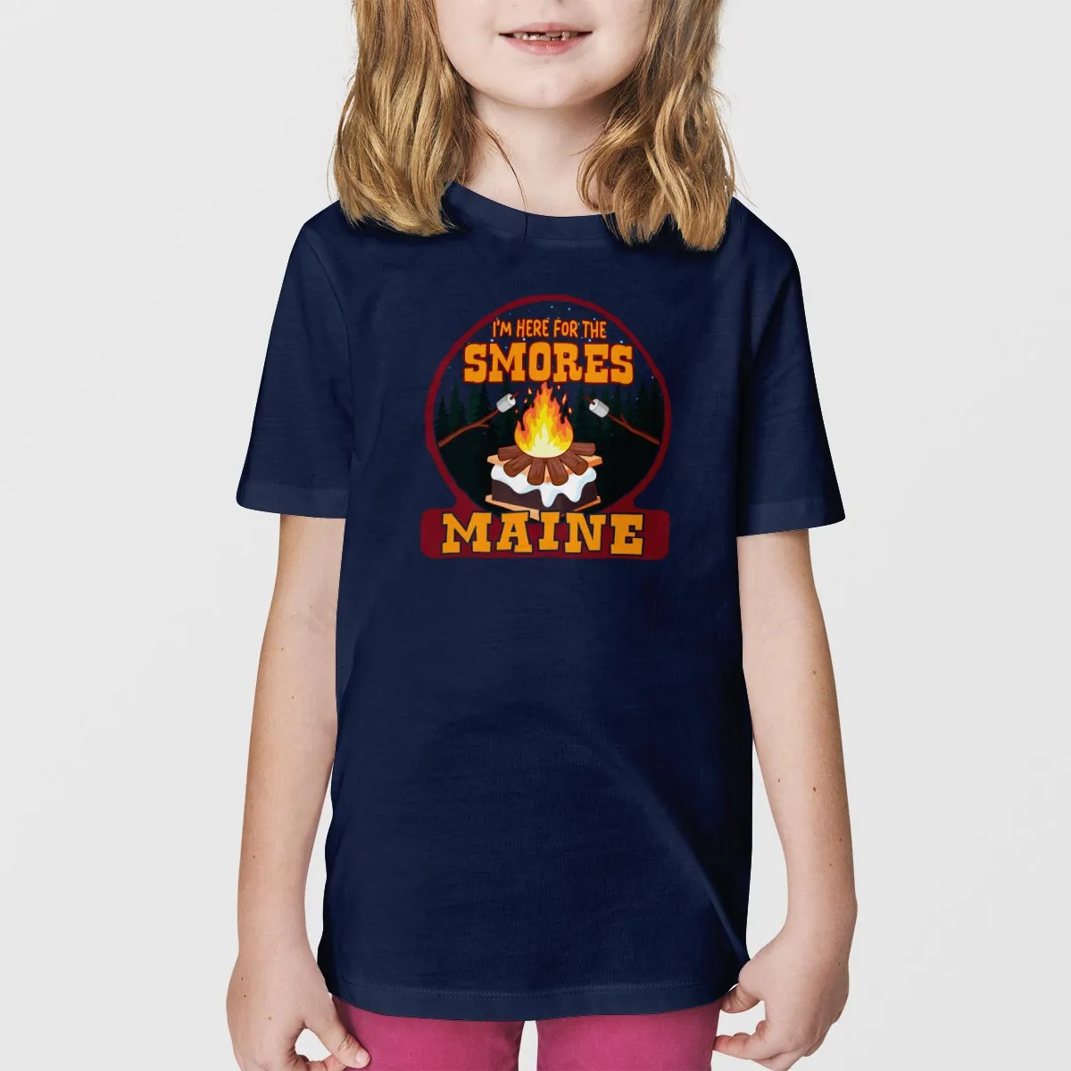 Maine Here For The S'mores T-Shirt, Youth Unisex XS-XL, Smores Campfire Fun, Camping, Travel