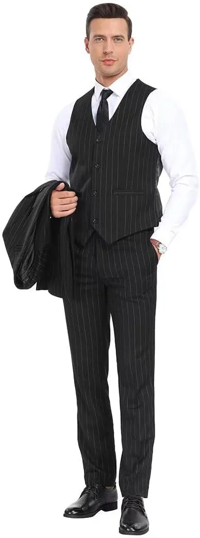 Men's Suit Set,3 Pieces Plaid Suit for Men Slim Fit Formal Bussiness Wedding Suit Prom Tuxedos Suit Blazer Vest Pant