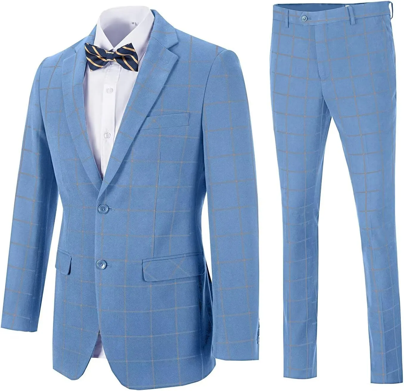 Men's Suit Set,3 Pieces Plaid Suit for Men Slim Fit Formal Bussiness Wedding Suit Prom Tuxedos Suit Blazer Vest Pant