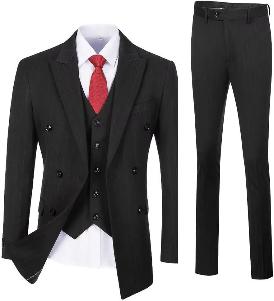 Men's Suit Set,3 Pieces Plaid Suit for Men Slim Fit Formal Bussiness Wedding Suit Prom Tuxedos Suit Blazer Vest Pant