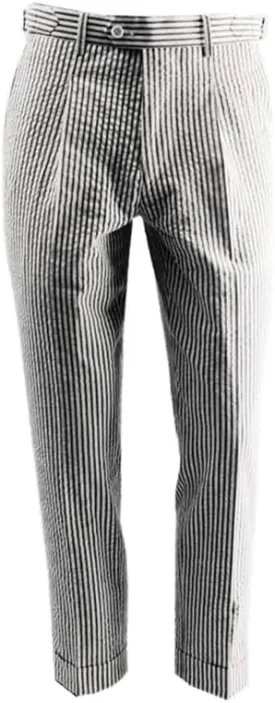 Men's Summer Seersucker Slim Fit Pants Flat Front Lightweight Sear Sucker Suit Separate Pants Trousers