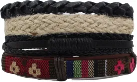 Mix 4 Wrap Bracelets for Mens,Hemp Cords Wood Beads Ethnic Tribal Bracelets