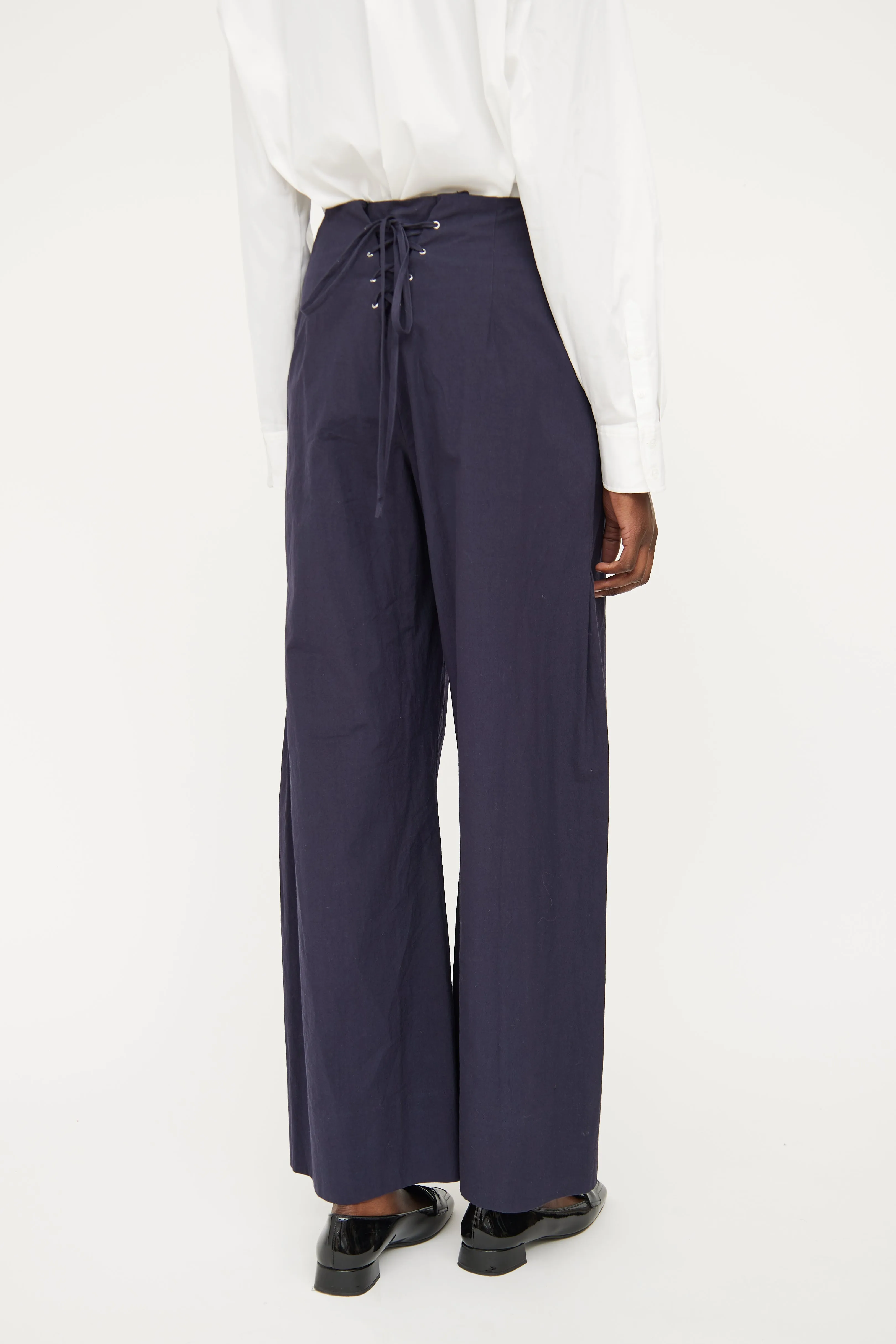 Navy & White Button Wide Leg Pant