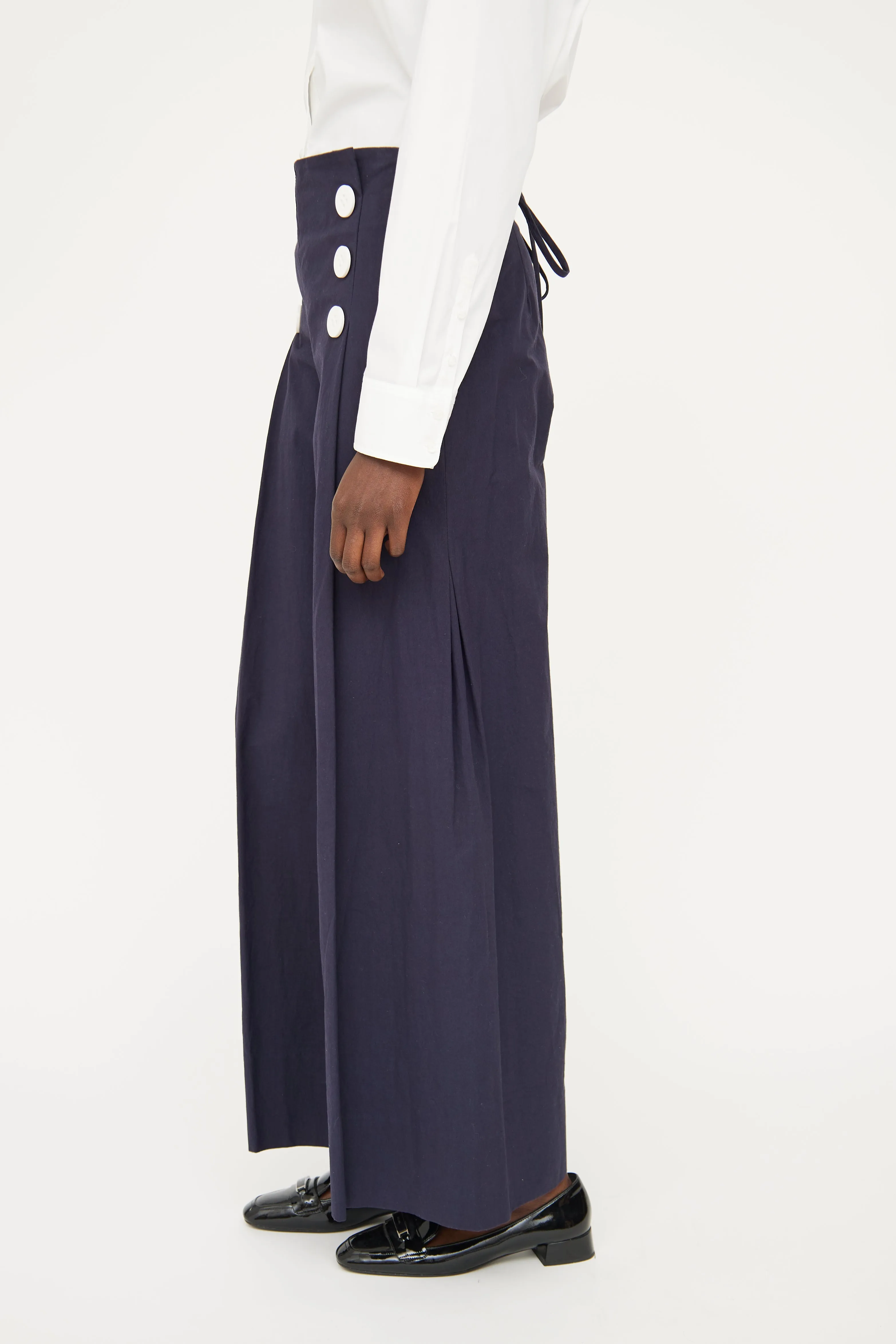 Navy & White Button Wide Leg Pant