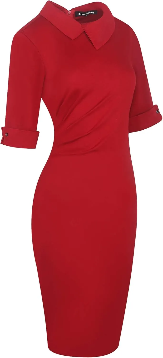 oxiuly Women's Retro Bodycon Knee-Length Formal Office Dresses Work Pencil Dress OX276