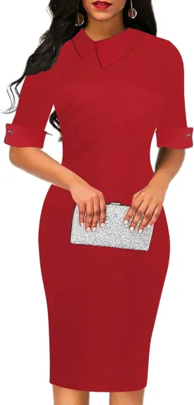 oxiuly Women's Retro Bodycon Knee-Length Formal Office Dresses Work Pencil Dress OX276