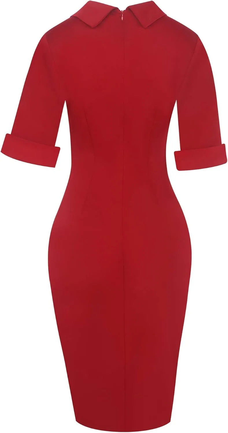 oxiuly Women's Retro Bodycon Knee-Length Formal Office Dresses Work Pencil Dress OX276