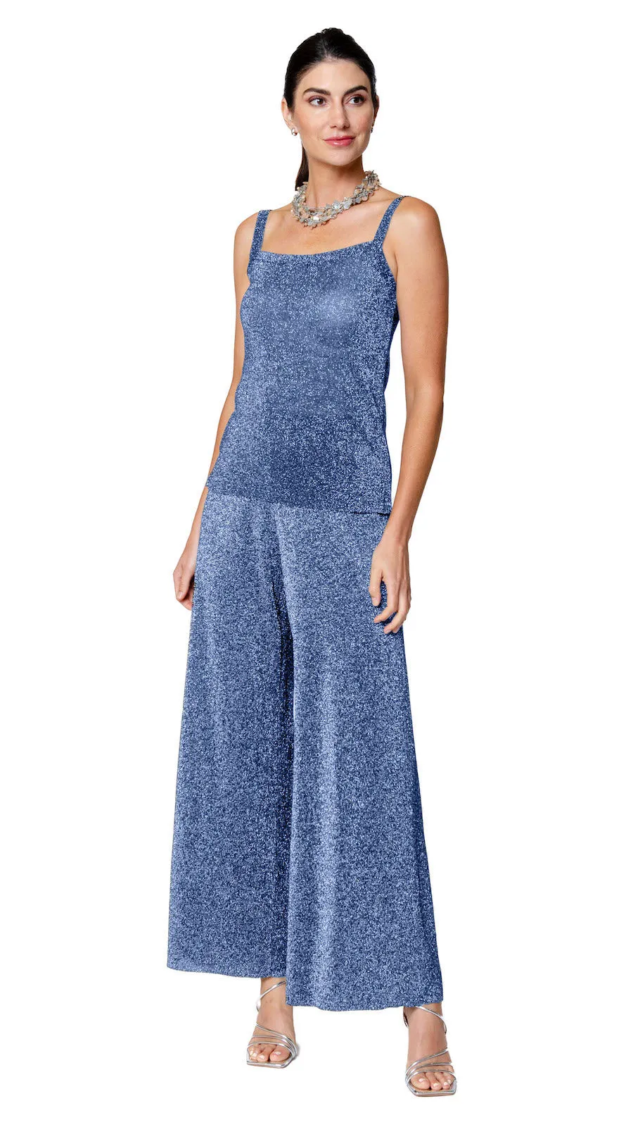 Paola Wide Leg Shimmery Pant - Tornado Silver