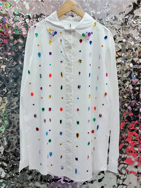 Pre Order:  Diamond Inlaid Loose Fit Long Sleeved Shirt