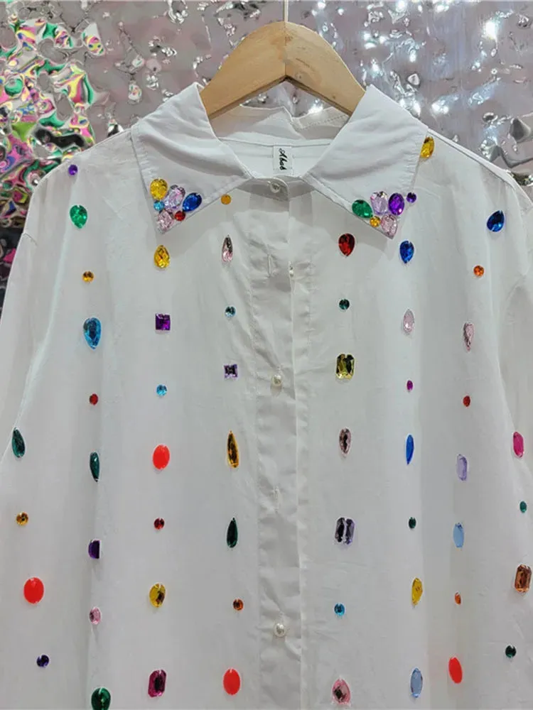 Pre Order:  Diamond Inlaid Loose Fit Long Sleeved Shirt