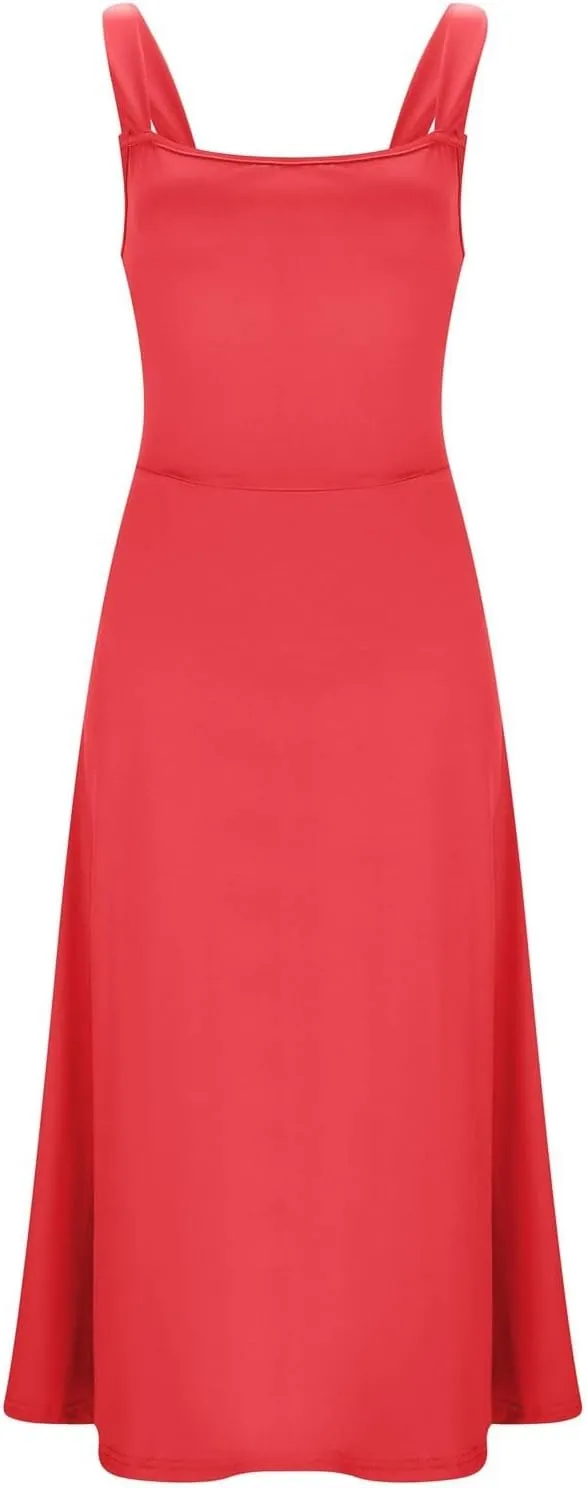 Summer Casual Dresses for Women 2025 Maxi Tank Top Dress Square Neck Sleeveless Drawstring Backless Long Sundress