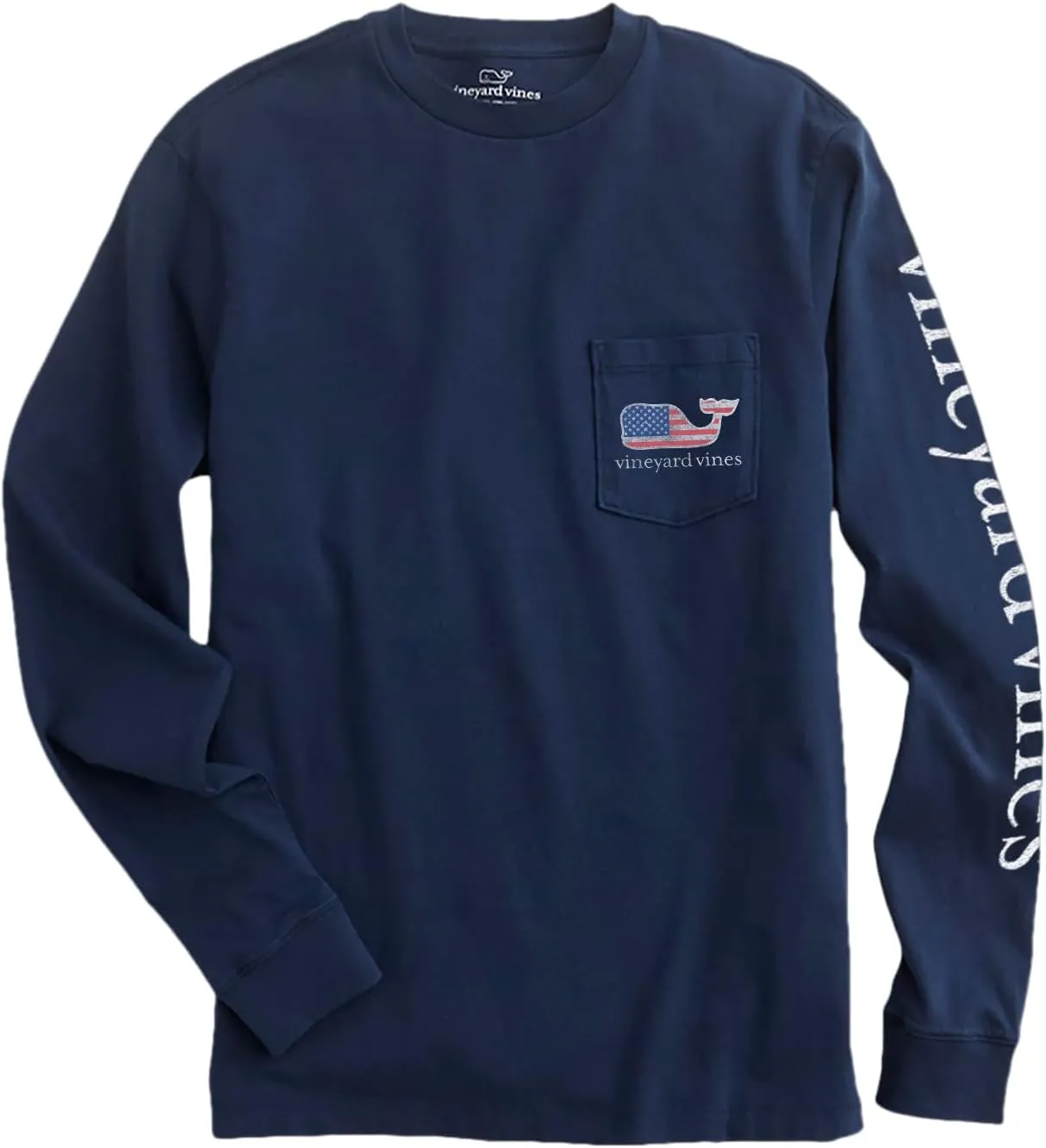 vineyard vines Men's Flag Whale Long-Sleeve Pocket Tee