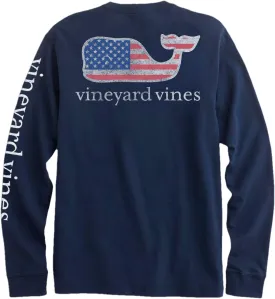 vineyard vines Men's Flag Whale Long-Sleeve Pocket Tee