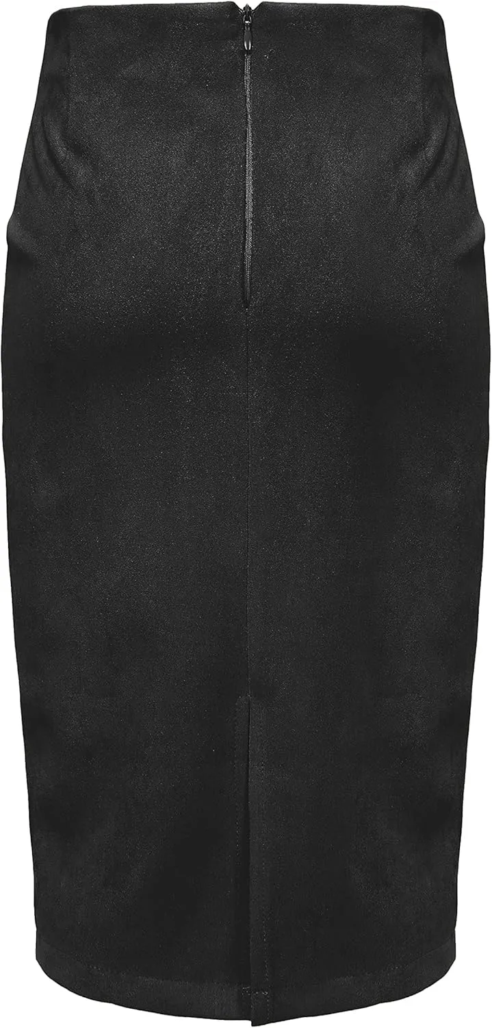 Women's Faux Suede Back Split Hip Packaged Skirt Midi Pencil Skirt