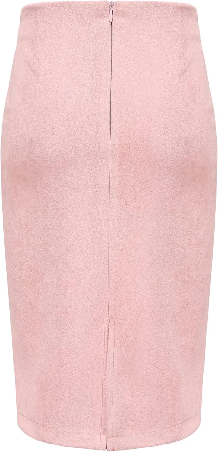 Women's Faux Suede Back Split Hip Packaged Skirt Midi Pencil Skirt