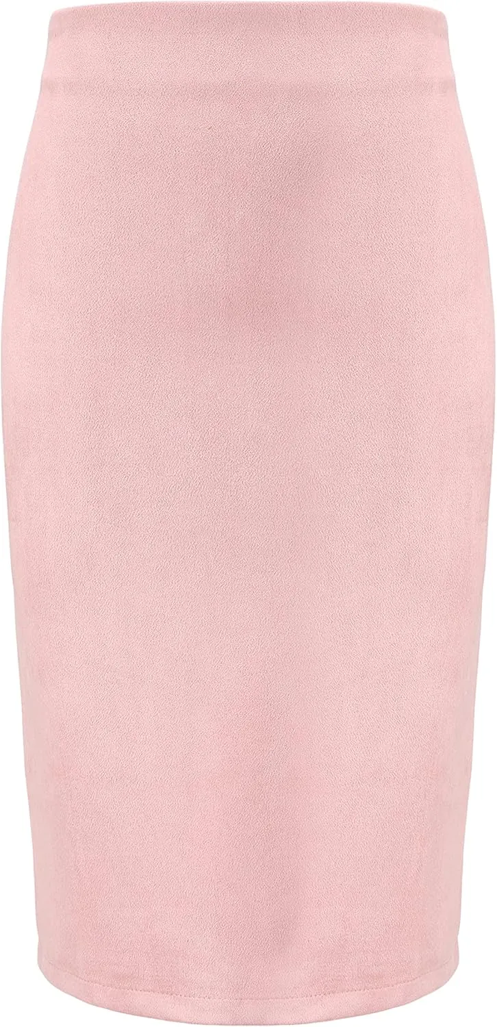 Women's Faux Suede Back Split Hip Packaged Skirt Midi Pencil Skirt