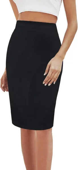 Women's Faux Suede Back Split Hip Packaged Skirt Midi Pencil Skirt