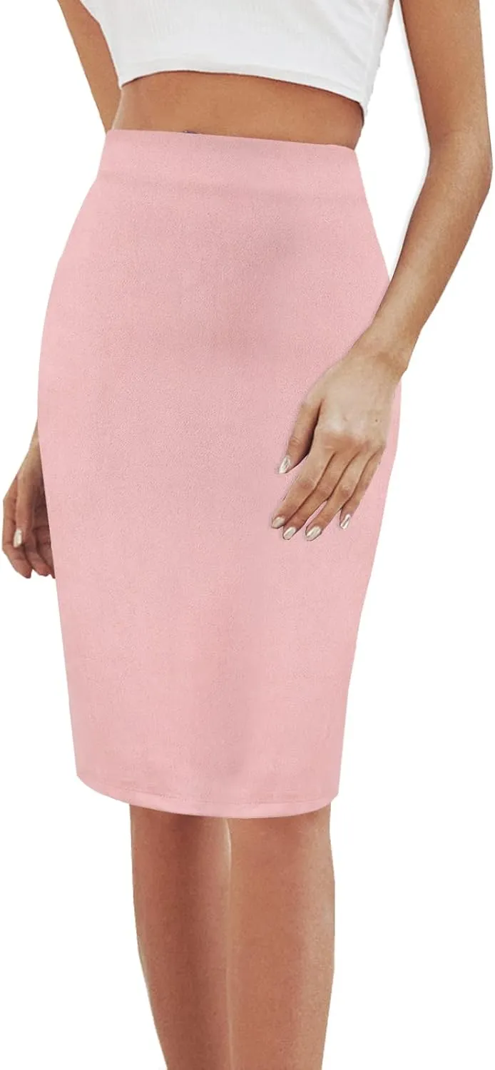 Women's Faux Suede Back Split Hip Packaged Skirt Midi Pencil Skirt