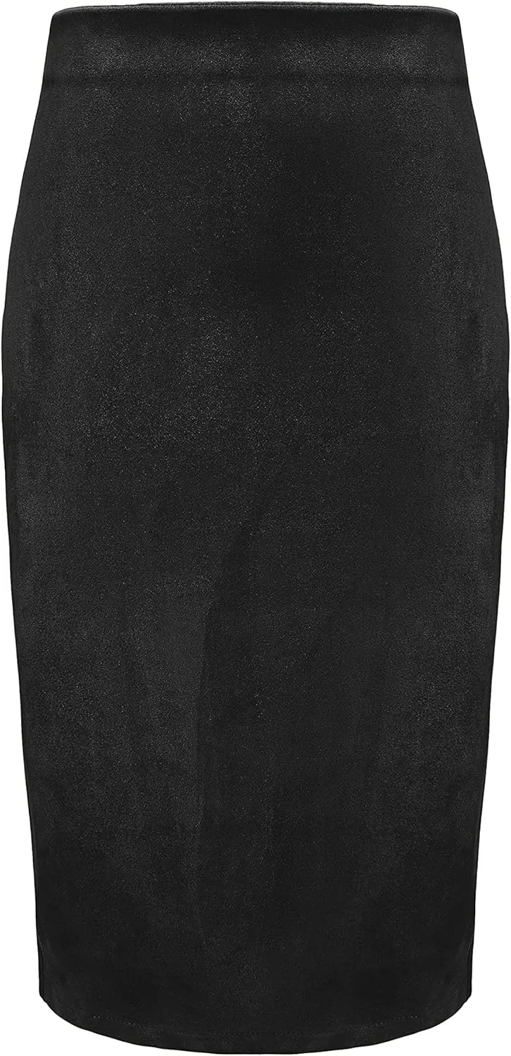 Women's Faux Suede Back Split Hip Packaged Skirt Midi Pencil Skirt