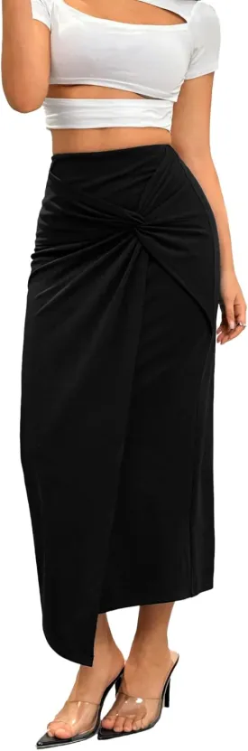 Women's High Waist Skirt Elegant HIPS Wrapped Below Bodycon Slit Pencil Midi Skirts
