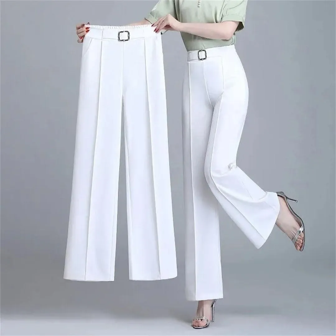 Women's Summer Straight Trousers Pants Streetwear Elastic Waist Wide-Leg Pants